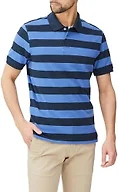 Amazon Essentials Men's Short Sleeve Slim-Fit Cotton Pique Polo Shirt, Breathable Collared, Blue/Navy Rugby Stripe, XX-Large