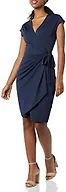 Amazon Essentials Women's Classic Cap Sleeve Wrap Dress with V Neck, Pleated Waist (Available in Plus Size), Navy, 1X