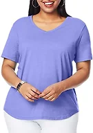 Hanes Women's Just My Size Plus Size Cotton Jersey T-Shirt, Short Sleeve V-Neck Tee, Petal Purple, 24