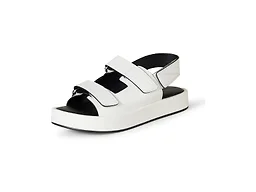 Amazon Essentials Women's Adjustable Triple Strap Platform Sandals, White Faux Leather, 5