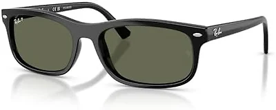 Ray-Ban RB2224 901/58 60 60-20-145 Ray-Ban RB2224 Rectangle Sunglasses  BLACK/Polarized Green