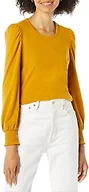 Amazon Essentials Women's Long-Sleeve Crewneck Smocked Cuff T-Shirt, Tobacco Brown, X-Small