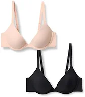 Amazon Essentials Women's Microfibre Lined Wired Scoop Bra, Black/Soft Petal, 34B