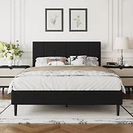 IOILORI Full Size Bed Frame Platform with Velvet Upholstered Headboard, Sturdy Wooden Slats, No Spring Box, No Noise, Easy to Assemble, Light Grey Bedframe with Strong Wooden Slats, Black