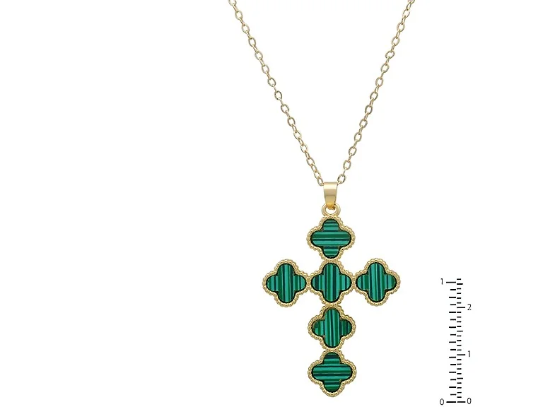 Gold Plated Green Clover Cross Pendant