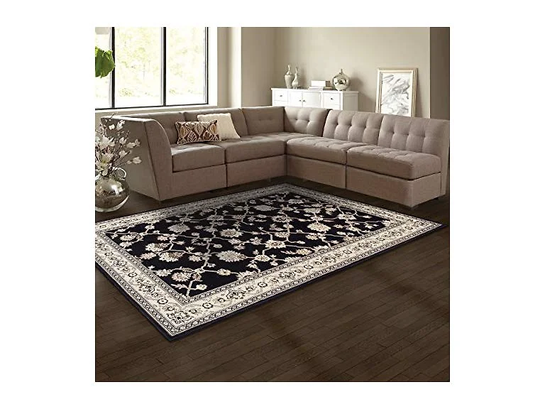 Superior Kingfield Traditional Floral Indoor Area Rug, 5'x8', Black