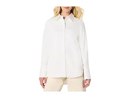 Amazon Essentials Women's Oversized-Fit Cropped Cotton Stretch Poplin Button-Down Shirt, Bright White, XX-Large