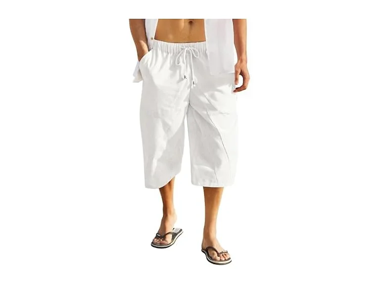 Coofandy Men (XXL) Linen Capri Pants Baggy Pants
