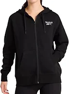 Reebok Women’s Embroidery Full-Zip Hoodie, Standard Fit, Midweight Cotton-Poly Fabric, Black, Medium
