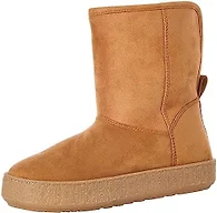 Amazon Essentials Women's Faux Fur Lined Shearling Boots, Pull-On Design, Tan Microsuede, 7.5