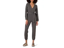 Amazon Essentials Women's V-Neck Knit Surplice Jumpsuit, Charcoal Heather, Large