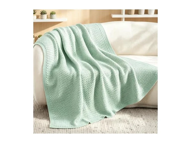 Whale Flotilla Sage Green Knit Blanket