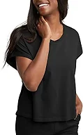 Hanes Womens Originals Twisted Neck T-Shirt, Short-Sleeve Cotton Tee, Boxy Fit, Black, Medium US