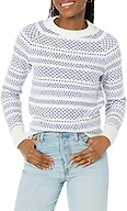 Amazon Essentials Crewneck Sweater for Women, Soft-Touch, Blue White Graphic Fair Isle Pattern, Small