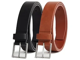 Giorgio Brutini CB-2-PK-GB-8000-BLK-COG-M M (32-36) Giorgio Brutini Leather Casual Belt (2-Pack) - Black/Silver & Cognac Brown/Silver