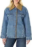 Amazon Essentials Women's Oversized-Fit Faux-Shearling Lined Denim Jacket, Medium Blue Vintage, X-Small