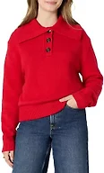 Amazon Essentials Women's Relaxed-Fit Button Collar Sweater, Red, Large