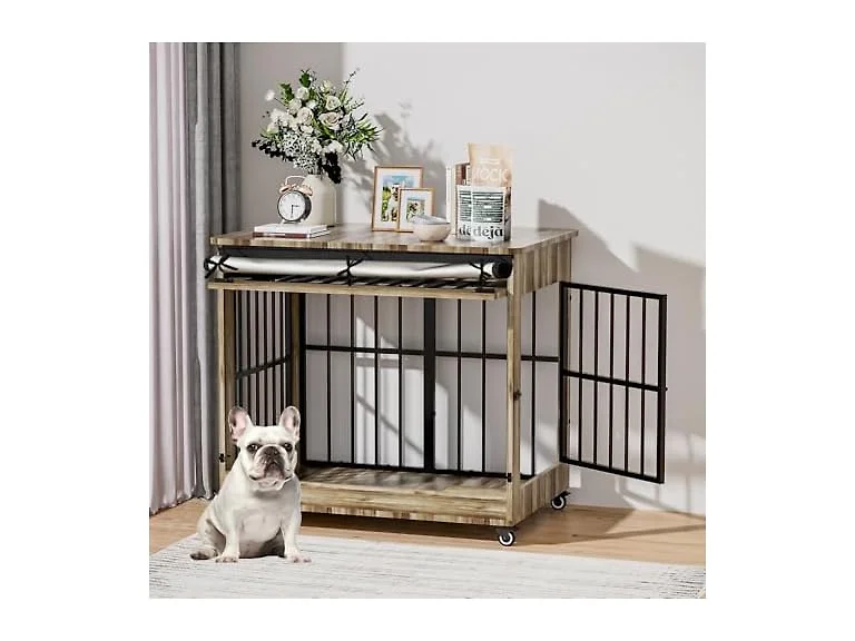 Dog Crate Furniture, Double Door Wooden Indoor Dog Kennel