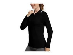 GGOV Women's Golf Polo Long Sleeve Workout Tops V Neck UPF 50+ Sun Protection Quick Dry Lightweight Active Tennis Shirts Black