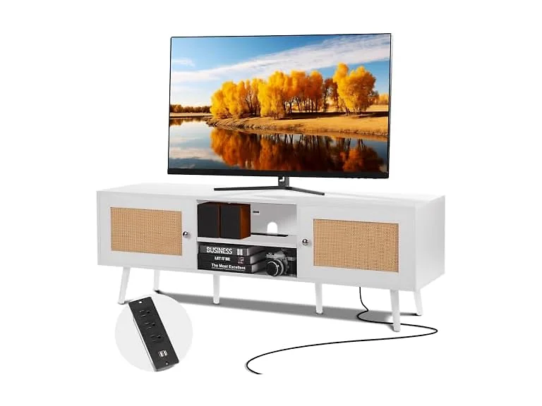 Rattan TV Stand for 65 inch TV, Boho TV Stand