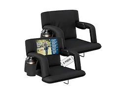 2-Pk Recl Stadium Seat w Armrests - Blk