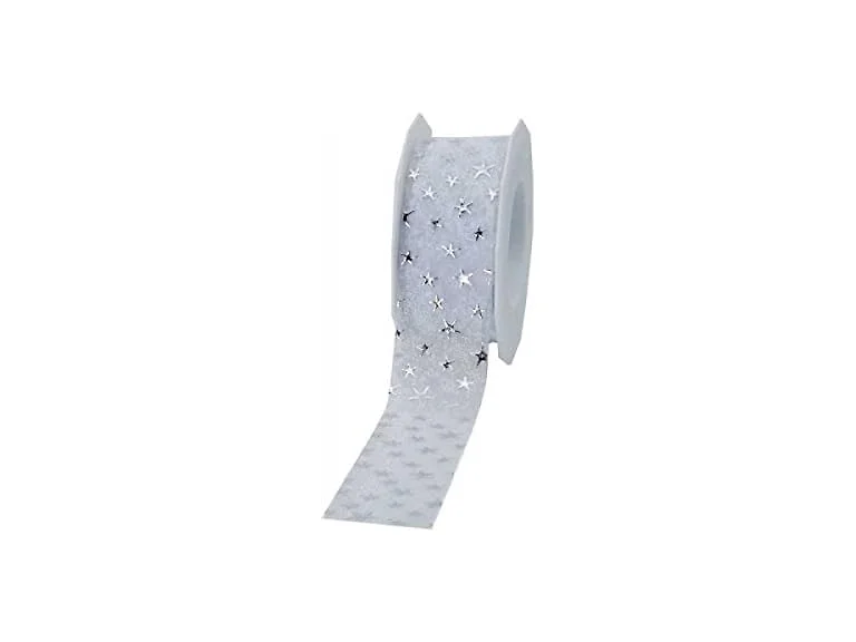 Prasent 2434020-601 Printed Organza Ribbon, White