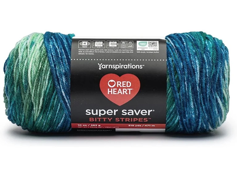 Red Heart Super Saver Bitty Stripes Yarn- Seaweed