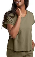 Hanes Womens Originals Twisted Neck T-Shirt, Short-Sleeve Cotton Tee, Boxy Fit, Oregano, X-Large US