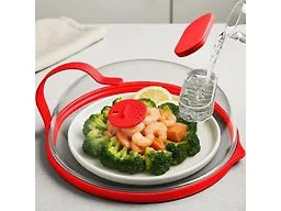 Microwave Splatter Cover with Water Steamer for Food - 10 Inch Steam Microwave Splatter Guard with Handle Splash Oven Lid with Built in Steamer Plate Covers for Heating Food - Red