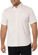 Amazon Essentials Men's Slim-Fit Short-Sleeve Poplin Shirt, Pink Double Stripe, X-Small
