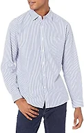 Amazon Essentials Men's Regular-Fit Long-Sleeve Stripe Shirt, White/Blue Stripe, Large
