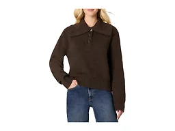 Amazon Essentials Women's Relaxed-Fit Button Collar Sweater, Ribbed, Soft Cotton Blend, Dropped Shoulders, Charcoal Heather, Small