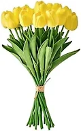 Mikasa Artificial Yellow Tulip Bouquet, Set of 20 Faux Tulip Stems, 13 Inch Realistic Fake Flowers for Home Decor, Vase Arrangements, Living Room, Bedroom, and Table Centerpieces