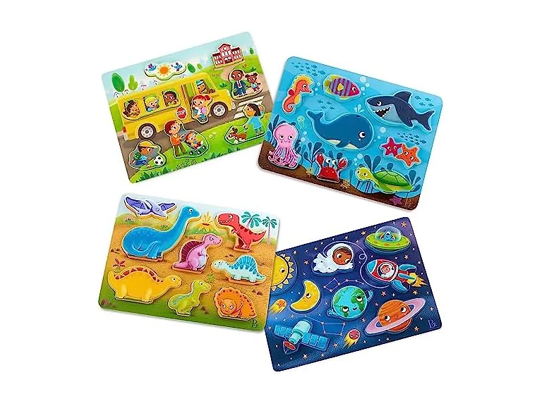B. toys – Chunky Puzzle 4 Pack: Bus, Sea, Space, Dino