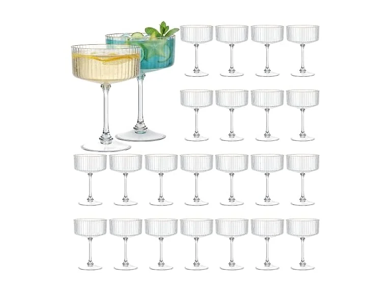 24 Pcs Clear Ribbed Martini Glasses