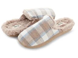 Floopi FLOOPI-379-BLU-S Small Womens Faux Fur Plaid Scuff Slipper Blue