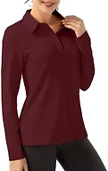 FKEEP Women Long Sleeve Polo Shirt Golf Sport Top Athletic Sportswear Tennis Activewear (Burgundy, XS)