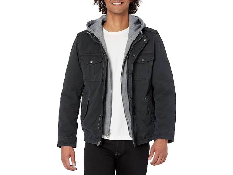 Levi's Men (S) Washed Cotton Hooded Military Coat