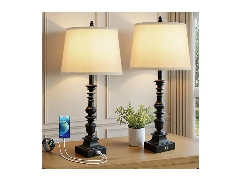 GoBright  Set of 2 Farmhouse Table Lamps, Black 27.5''