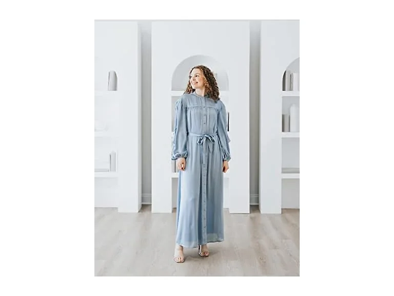 The Drop Blue Fog Ruffle Sleeve Maxi