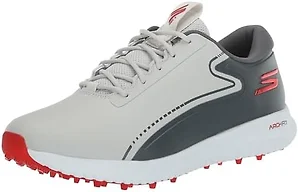 Skechers Men's Max 2 Arch Fit Waterproof Spikeless Golf Shoe, Grey/Red, 10 Wide