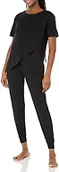Amazon Essentials Women's Soft Cotton Modal Maternity and Nursing Pajamas, Short Sleeve Loungewear Sleepwear Set with Pants, Black, X-Small