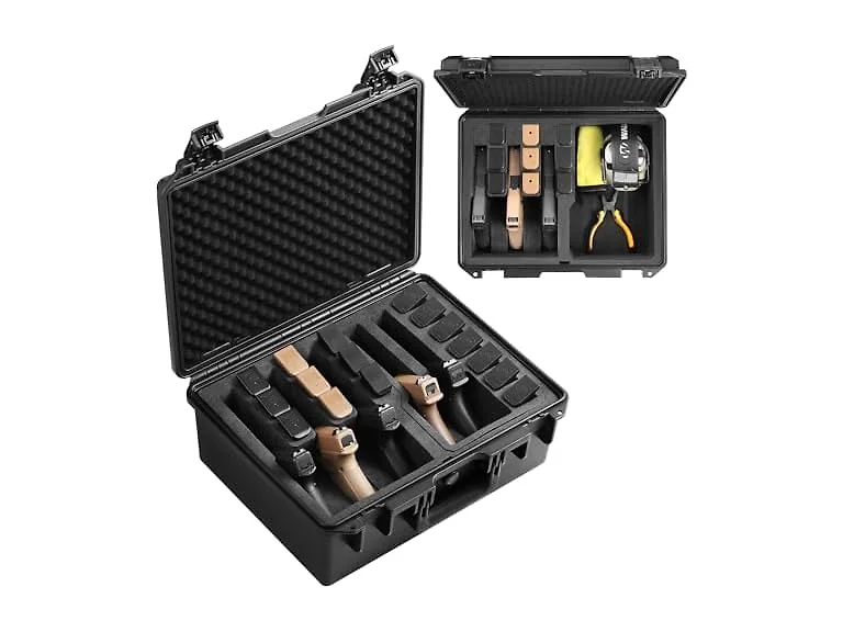 Waterproof Pistol Case W/ Premium Foam 5 Guns 3+2 Layout