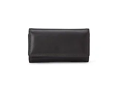 Amazon Essentials Women's Long Flap Continental Leather Wallet with Snap Closure, Dark Brown, One Size