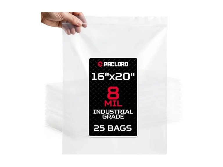 16" x 20" Heavy-Duty Large Zip Plastic Bags, 25 Count
