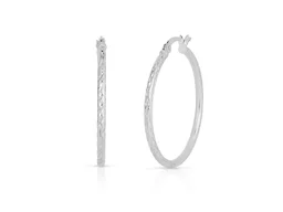 Italian 925 Sterling Silver 30 MM Diamond Cut Fancy Hoop Earrings 