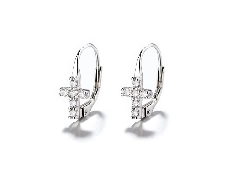 Crystal Cross Leverback Earrings