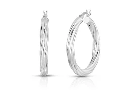 Yeidid Italian 925 Sterling Silver 30mm Swirled Hoop Earrings 