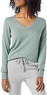 Amazon Essentials Women's Lightweight V-Neck Tunic Sweater, Long Sleeve, Ribbed (Available in Plus Size), Sage Green Heather, Large