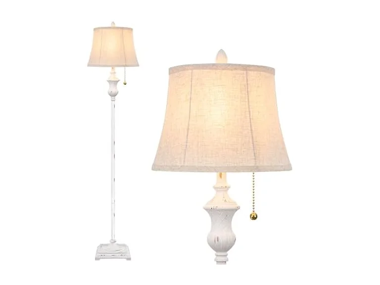 Rustic Vintage White Floor Lamp 64inch